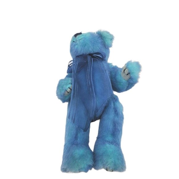 VTG 1993 TY Jointed Plush Bright Blue Teddy Bear W/ Blue Bow Jointed Plush Toy - Picture 3 of 8